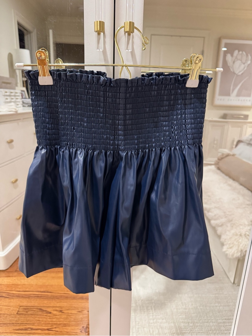 Queen of sparkles navy leather shorts